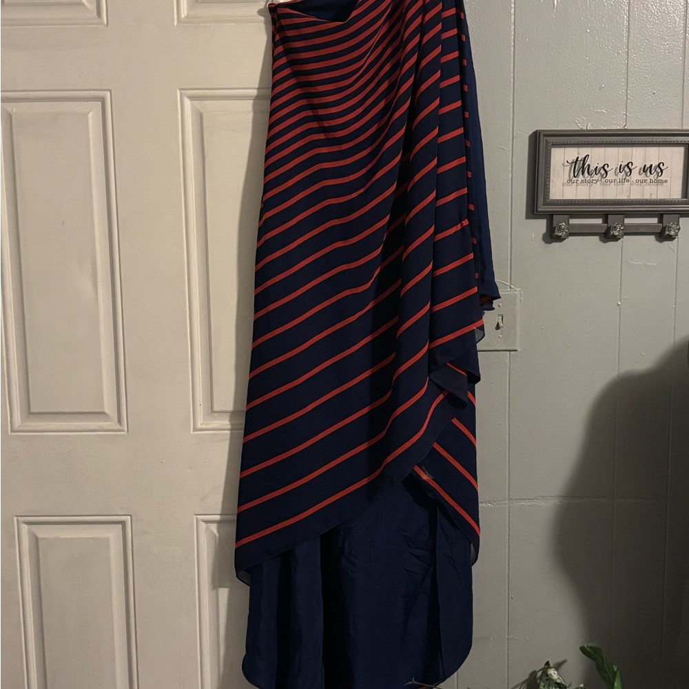 Halston Heritage Navy and Red Striped Maxi Dress